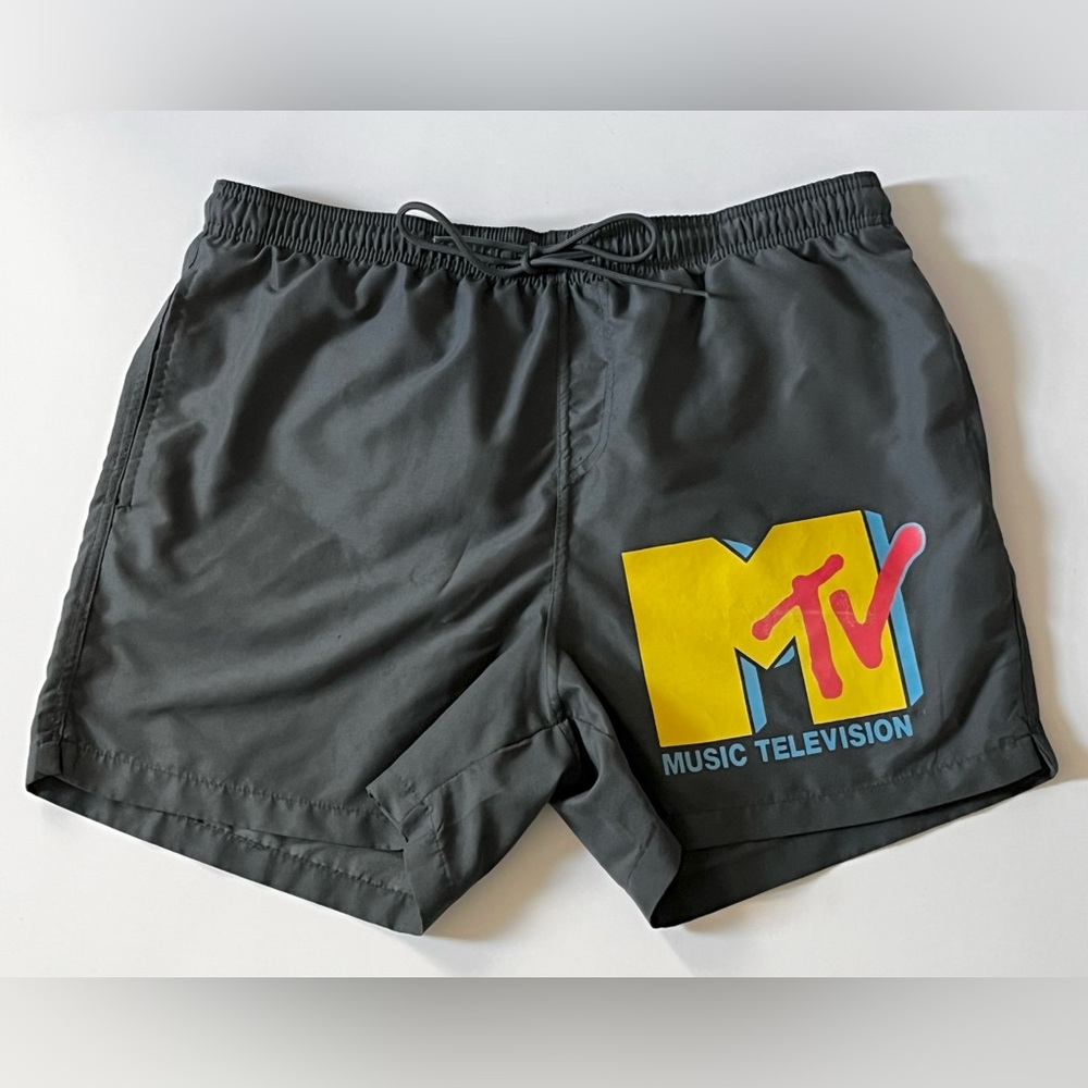 MTV Logo Gray Shorts Men’s Large ~ MTV Swim Shorts Large ~ MTV Swim Trunks